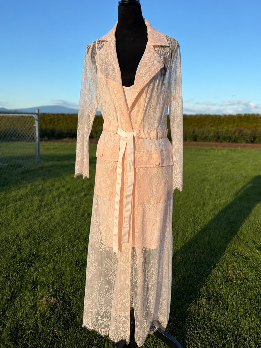 Romantic Blush Lace Maxi Robe Set Sheer Balletcore Goddess VENUS Coquette Dream